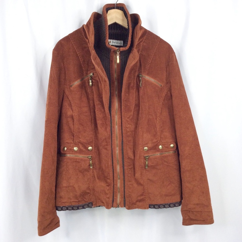 Montana Co. Women's Contrast Corduroy Knit Jacket Size 1X Rust Brown Zip